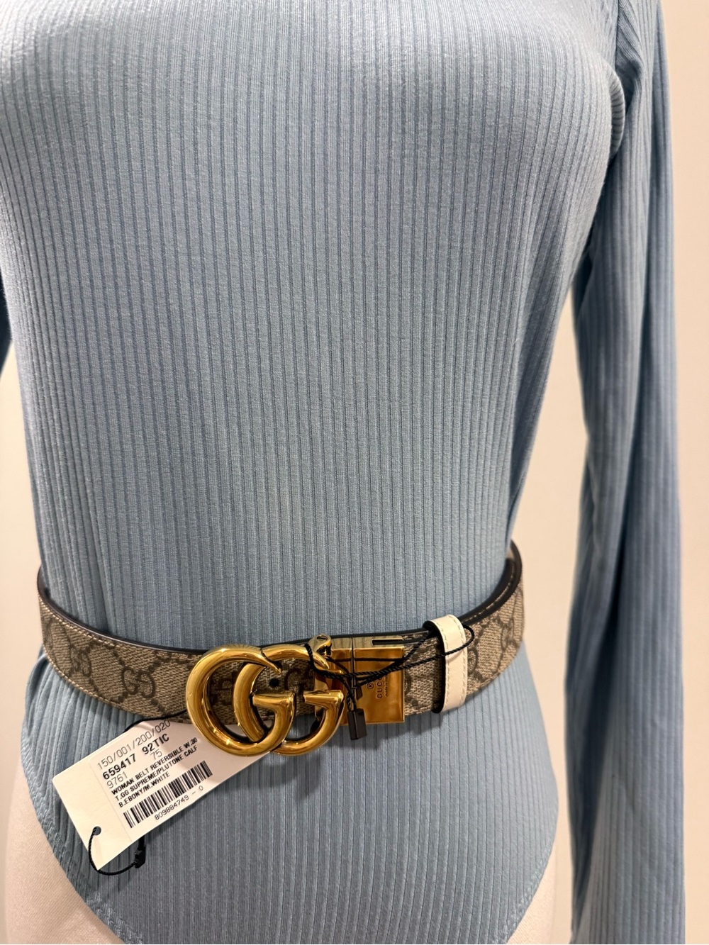 Gucci Monogram Canvas Belt with Gold Double G Buckle
